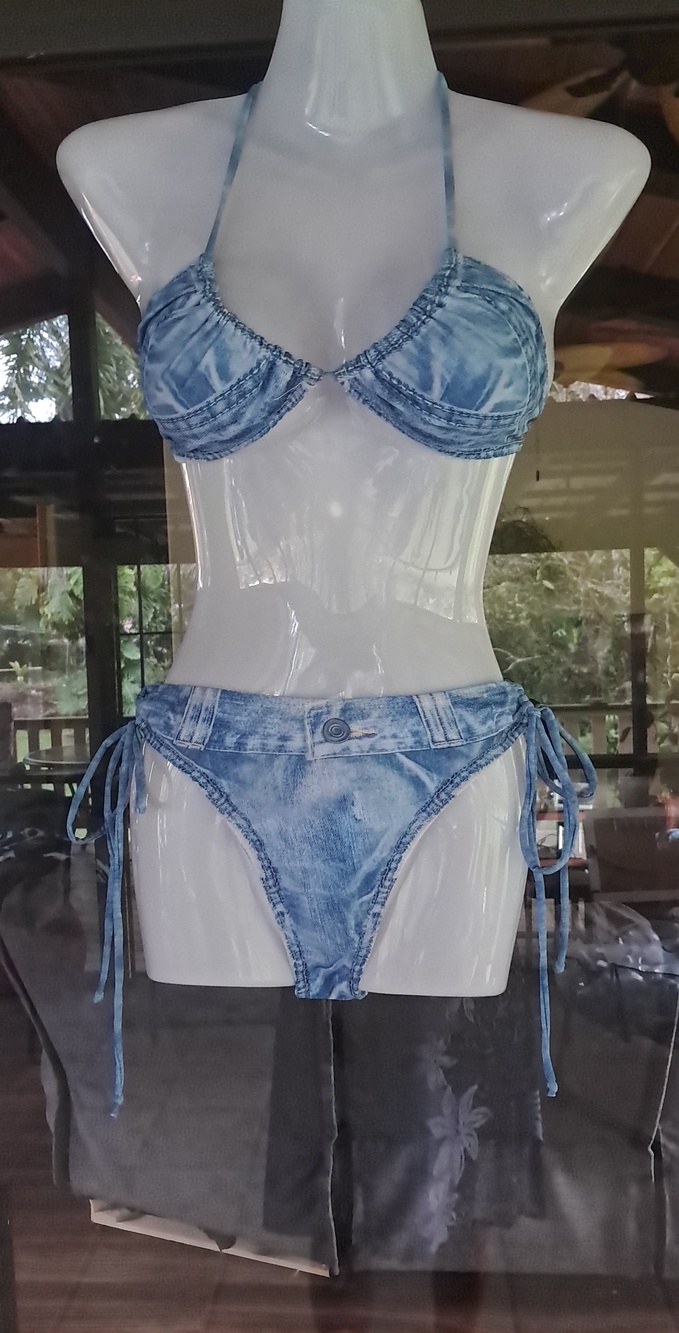 Light Wash Denim-Style Bikini Set